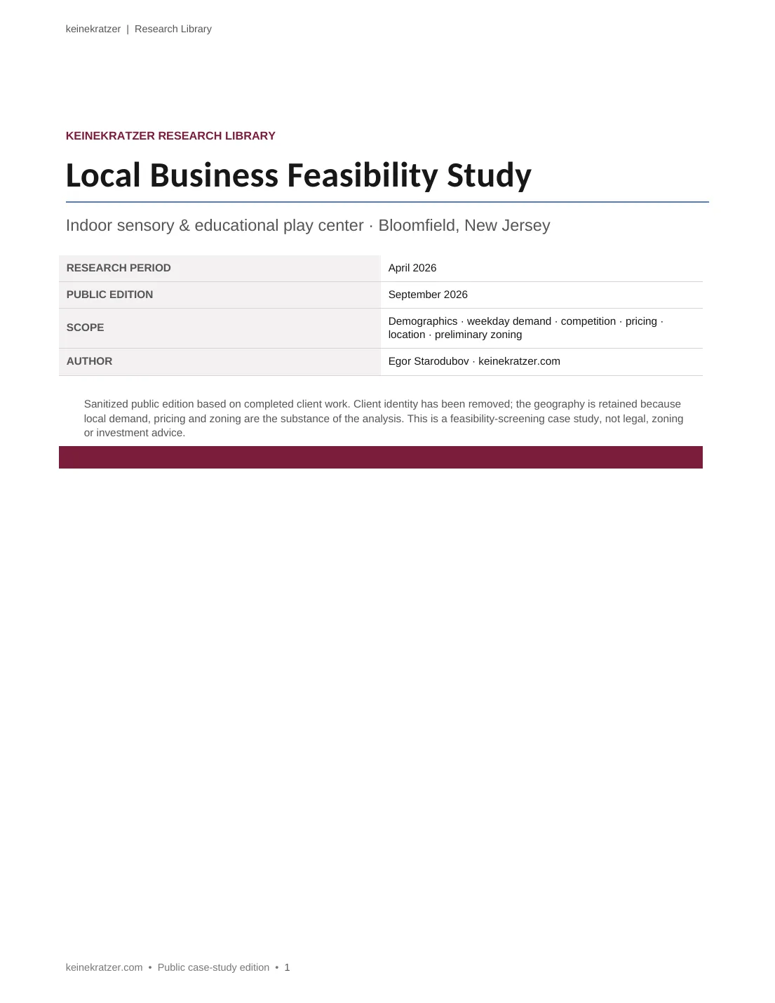 Local business feasibility public report cover